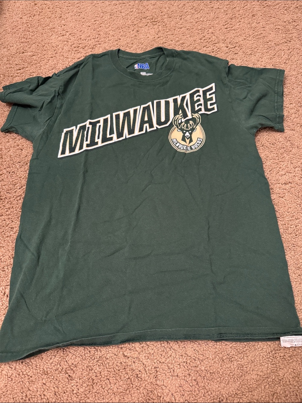 NBA Milwaukee Bucks Dark Green Graphic Tee with Cream Accents